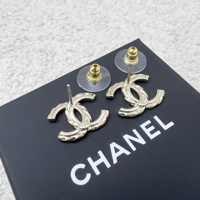 Chanel Classic CC Earrings with Crystals in Light Gold HW