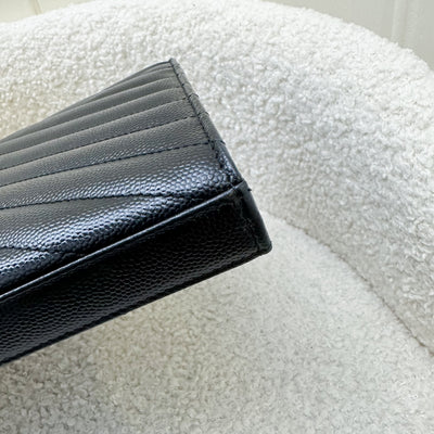Saint Laurent YSL Small Wallet on Chain WOC in Black Grained Calfskin and Black HW