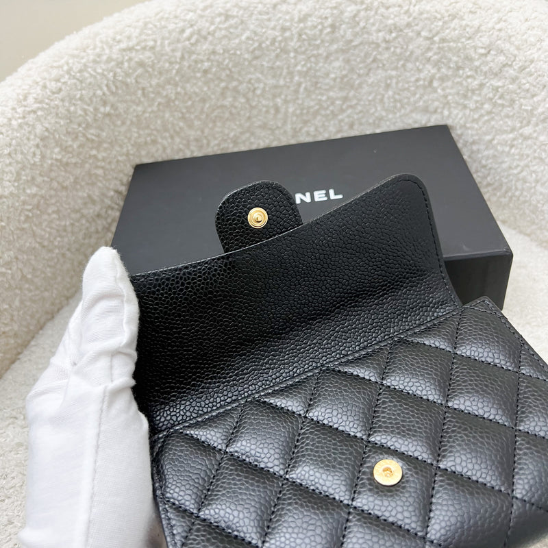 Chanel Classic Medium Trifold Wallet in Black Caviar and LGHW