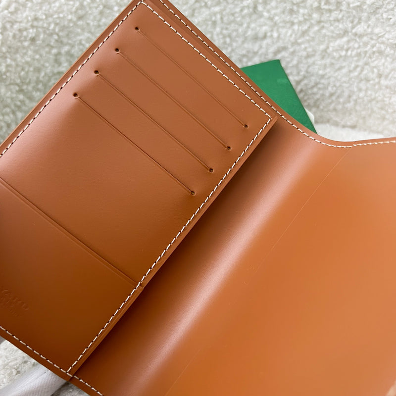 Goyard Grenelle Passport Holder in Black Signature Goyardine Canvas and Brown Leather