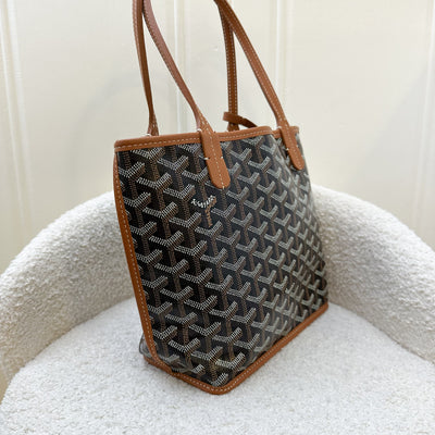 Goyard Mini Anjou in Black Goyardine Canvas with Camel Trim