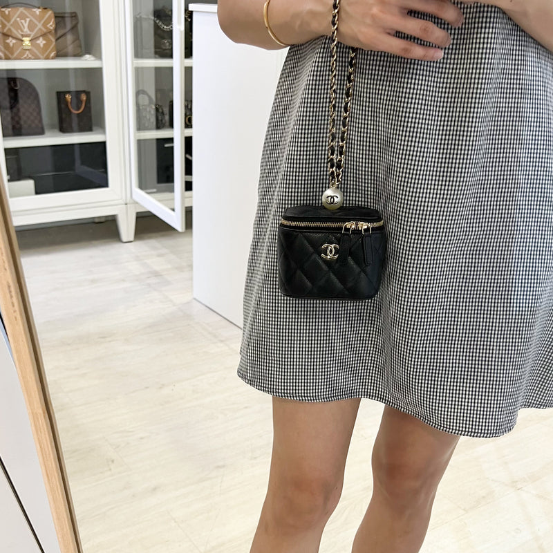 Chanel Mini Cube Clutch with Chain in Black Caviar and LGHW