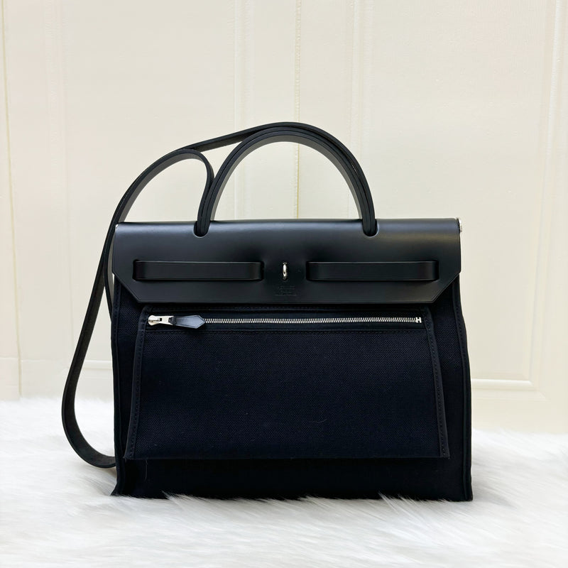 Hermes Herbag Zip 31 Sellier in Black Canvas, Black Leather and PHW