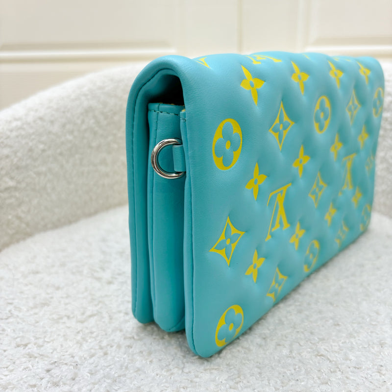 LV Pochette Coussin in Yellow / Cyan Monogram Embossed Lambskin and GHW