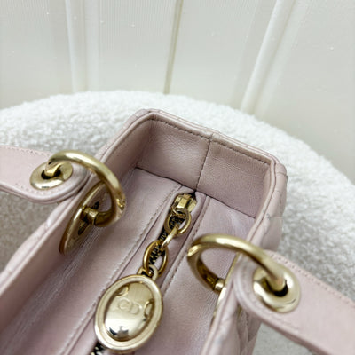 Dior Medium Lady Dior in Lotus Pearly Pink Lambskin LGHW (New version with Adjustable Strap)