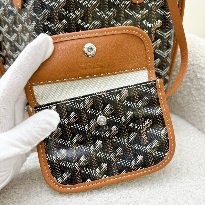 Goyard Mini Anjou in Black Goyardine Canvas with Camel Trim