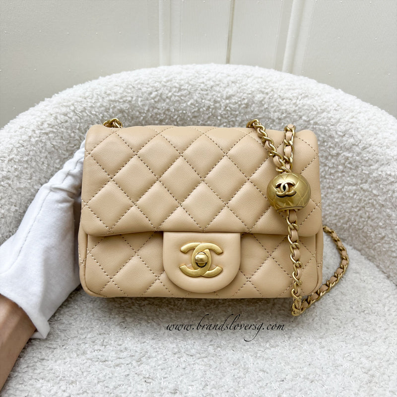 Chanel Pearl Crush Mini Square Flap in 22C Beige Lambskin AGHW