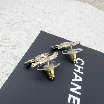 Chanel Classic CC Earrings with Crystals in Light Gold HW