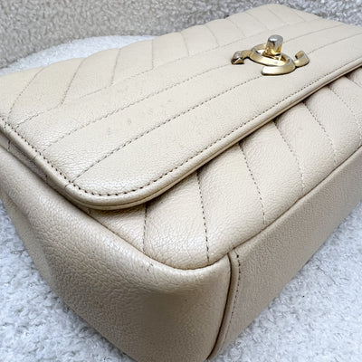 Chanel Seasonal Medium Flap in Diagonal Quilted Beige Grained Calfskin and AGHW