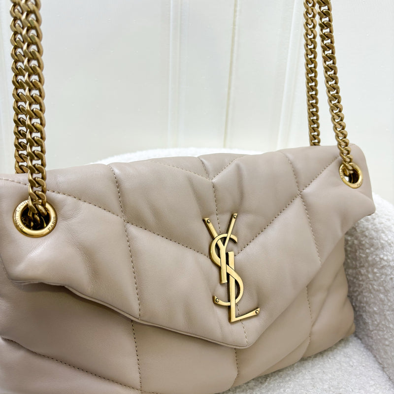 Saint Laurent YSL Small Loulou Puffer in Beige Lambskin and GHW