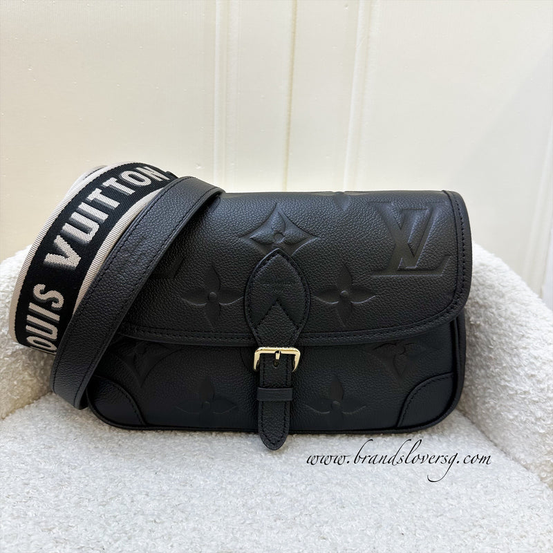 LV Diane Flap Bag in Black Monogram Empreinte Leather with Black Strap