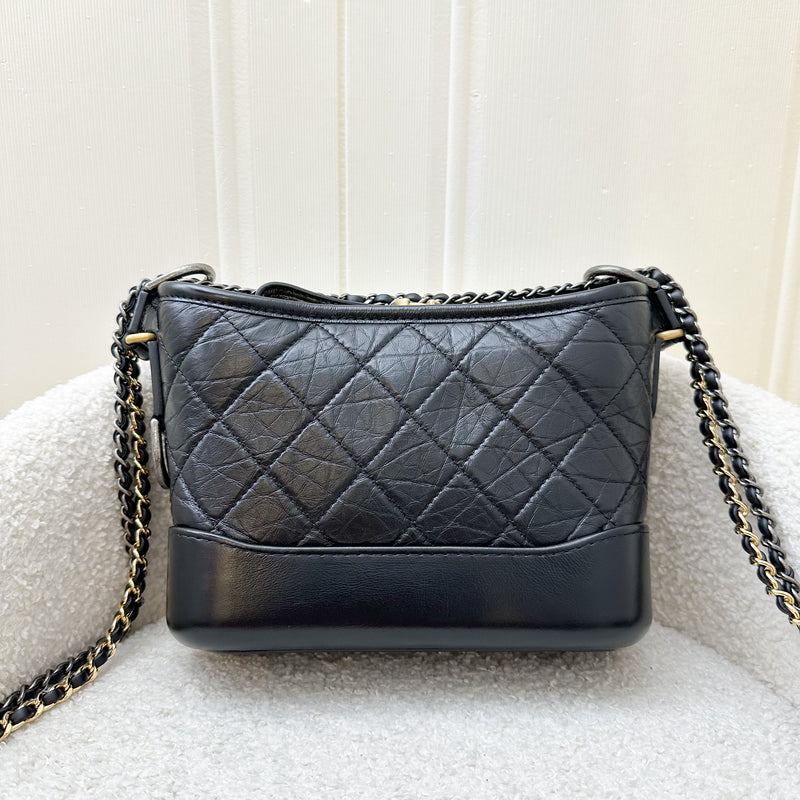 Chanel Small Gabrielle Hobo in Black Distressed Calfskin and 3-Tone Hardware