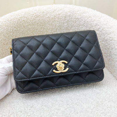 Chanel 23K Wallet on Chain WOC with Charms in Black Caviar and GHW
