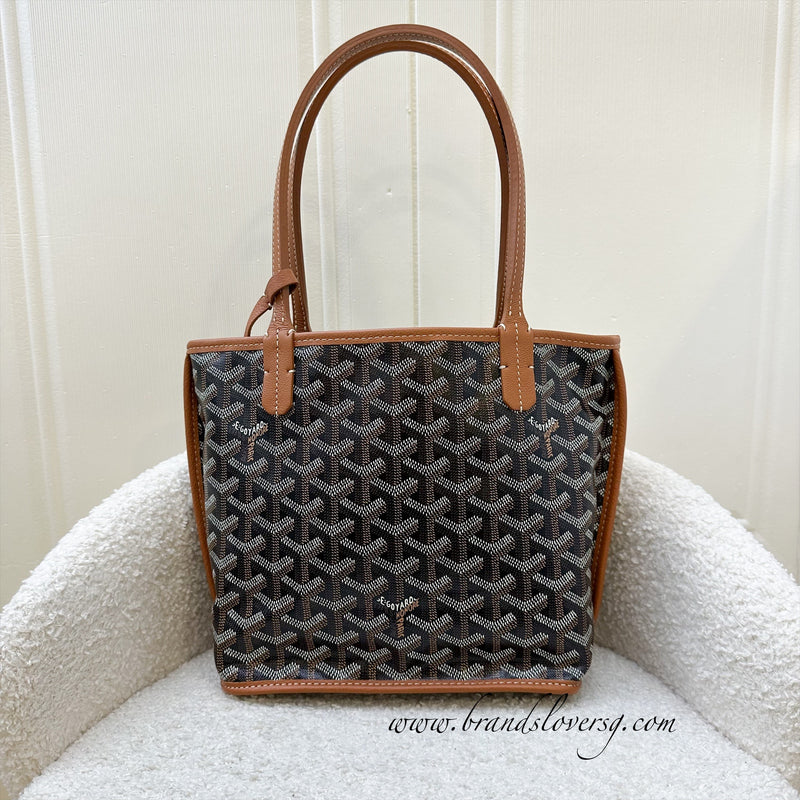 Goyard Mini Anjou in Black Goyardine Canvas with Camel Trim