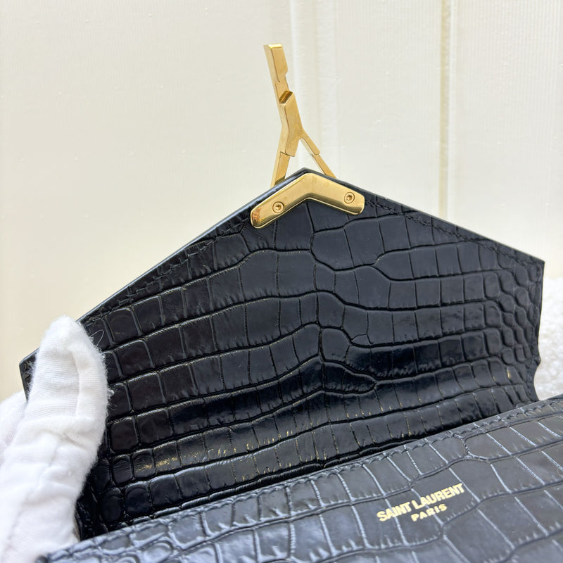 Saint Laurent Mini Cassandra Top Handle Bag in Crocodile Embossed Leather GHW