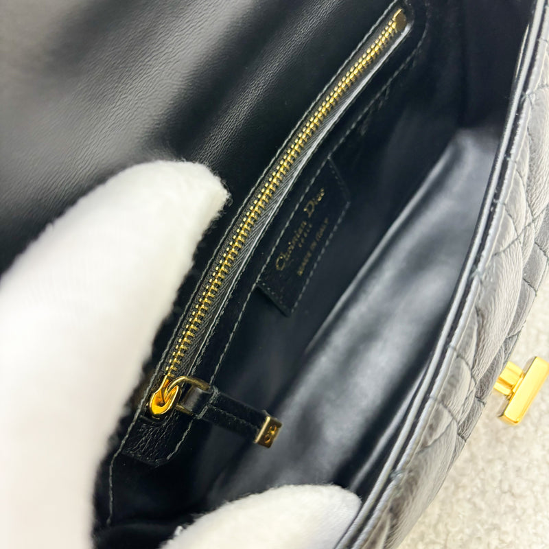 Dior Small Caro Flap Bag in Black Grained Calfskin and GHW