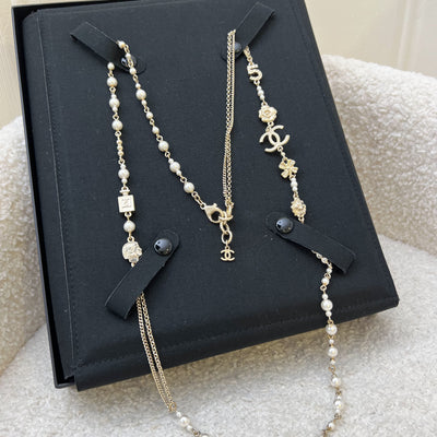 Chanel 20C Long Necklace with Icons and Pearls in AGHW