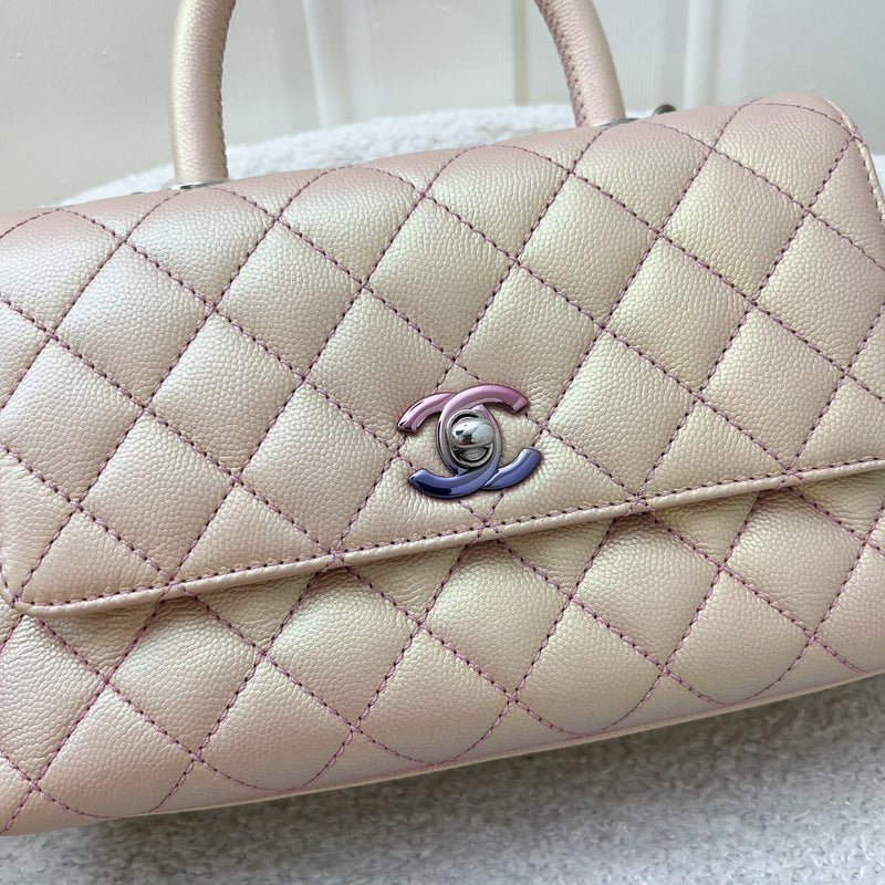 Chanel Small 24cm Coco Handle in 21K Iridescent Pink Caviar and Rainbow HW