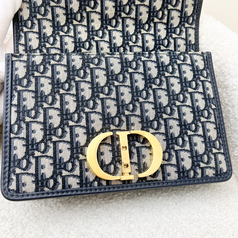 Dior 30 Montaigne Flap Bag in Dark Blue Oblique Canvas GHW