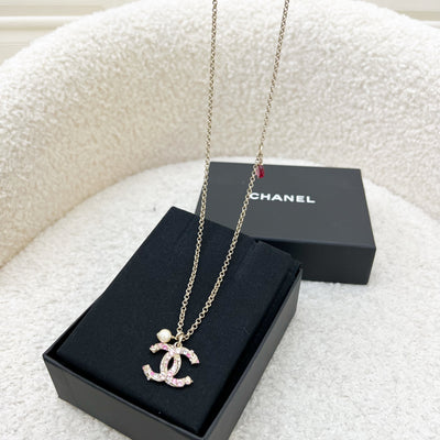 Chanel 19S CC Logo Necklace with Pink and White Crystals in AGHW