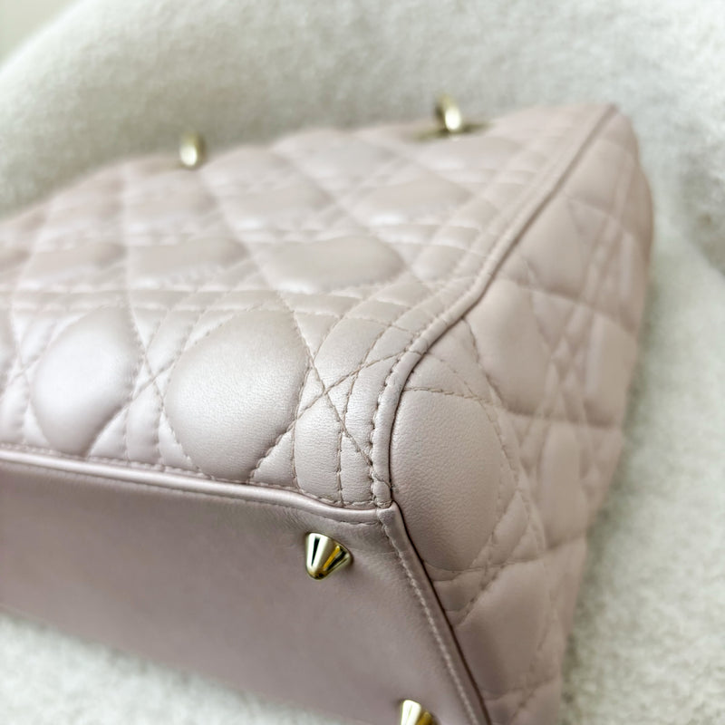 Dior Medium Lady Dior in Lotus Pearly Pink Lambskin LGHW (New version with Adjustable Strap)