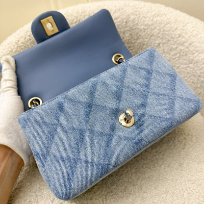 Chanel Classic Mini Rectangular Flap in 22B Light Blue Shadow Denim and LGHW (Model: A69900)