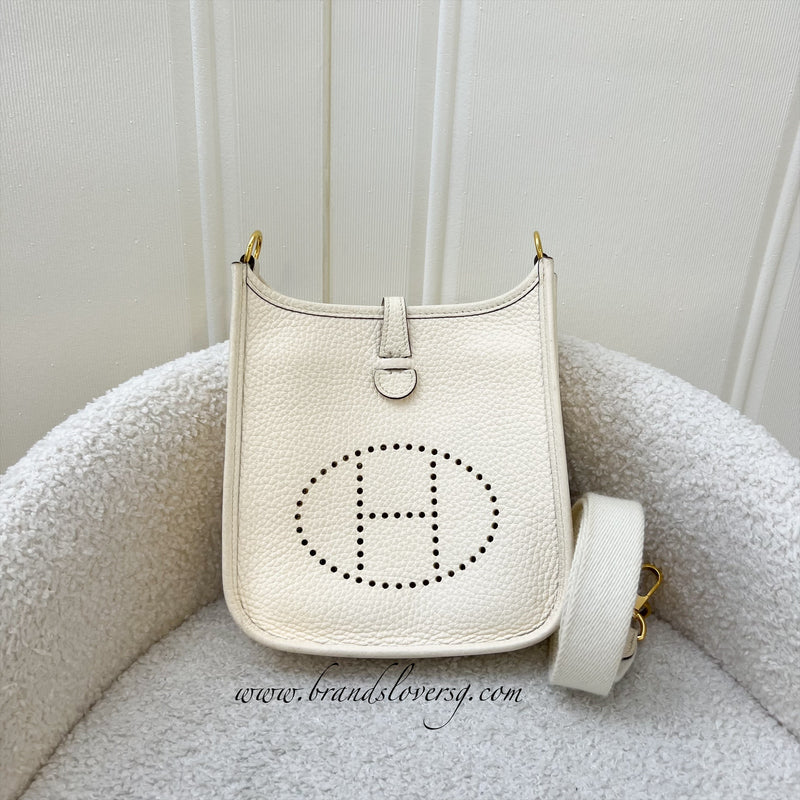 Hermes Mini Evelyne 16 in Nata Clemence Leather, Canvas Strap and GHW