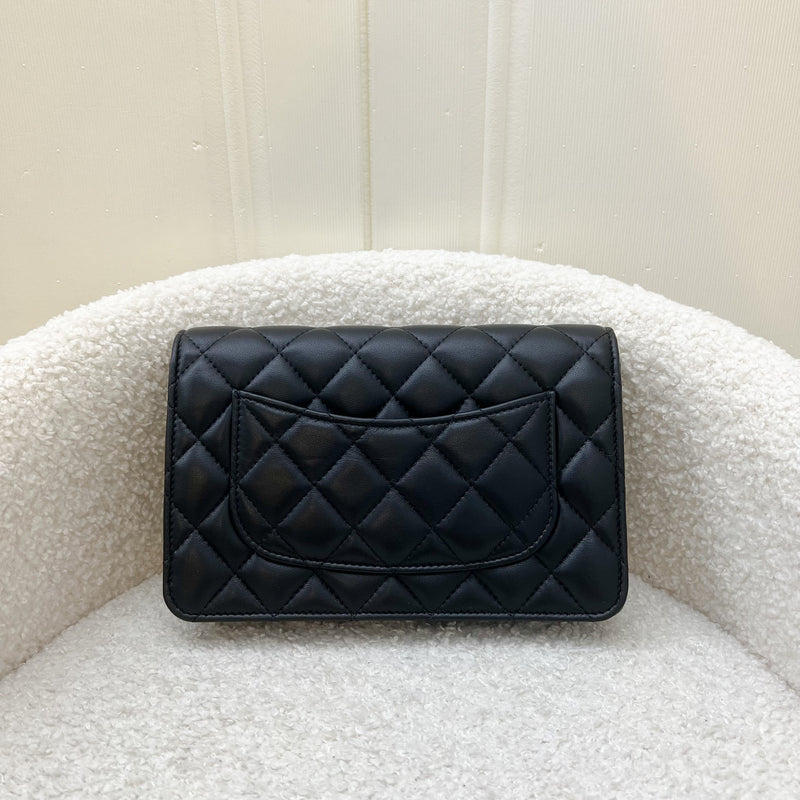 Chanel 23K Wallet on Chain WOC with Dual-Tone Chain in Black Lambskin and SHW