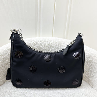 Prada Re-Edition 2005 Shoulder Bag in Black Nylon, Sequins and SHW