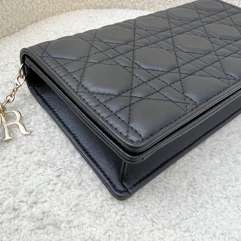 Dior Lady Dior Pouch / Wallet on Chain WOC in Black Cannage Lambskin and LGHW