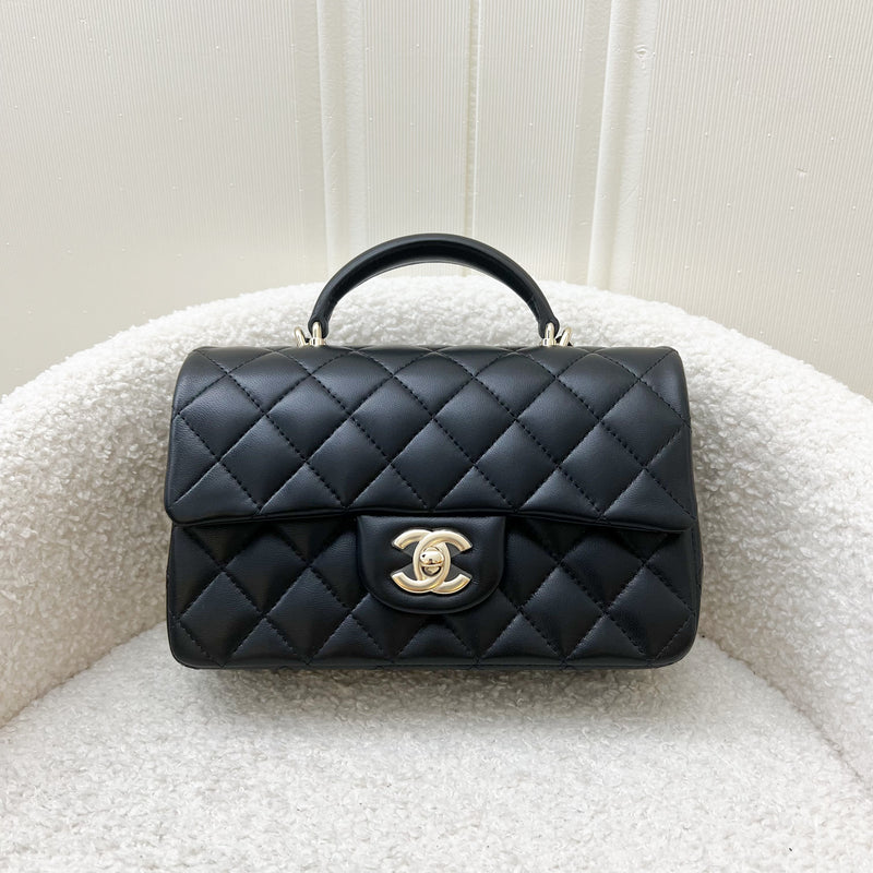 Chanel Top Handle Mini Rectangle Flap in Black Lambskin and LGHW