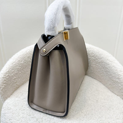 Fendi Peekaboo Iconic Essentially Leather Top handle Bag in Grey / Taupe Calfskin and GHW