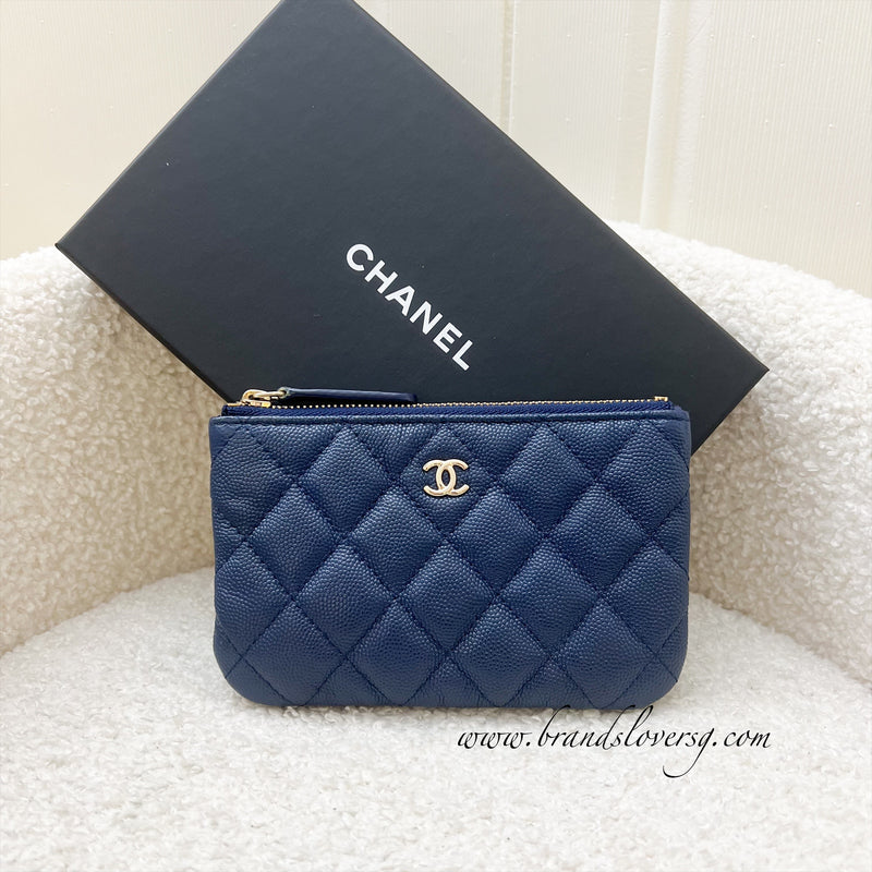 Chanel Classic Mini O-Case / Pouch in Navy Caviar and LGHW