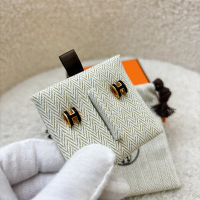 Hermes Mini Pop H Earrings in Noir Black Enamel and RGHW