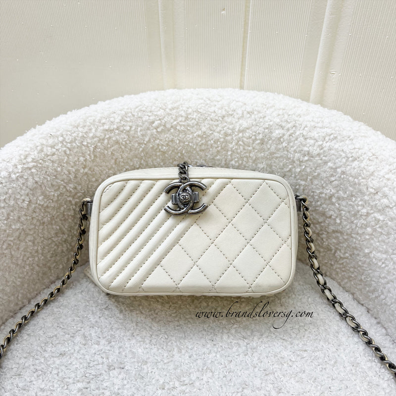 Chanel Seasonal Micro Camera Bag with CC Charm in Light Grey Calfskin and RHW