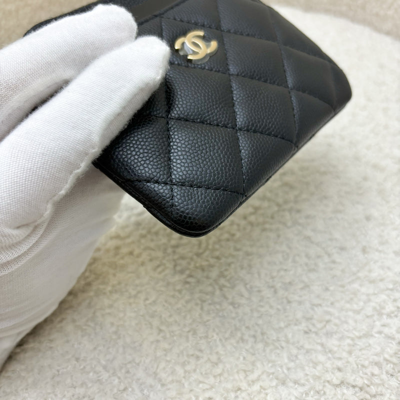 Chanel Zipped Square Compact Wallet / Card Holder in Black Caviar and LGHW