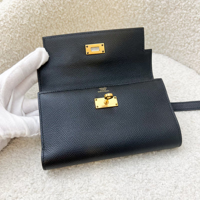 Hermes Portefeuille Kelly Depliant Wallet in Black Epsom Leather and GHW