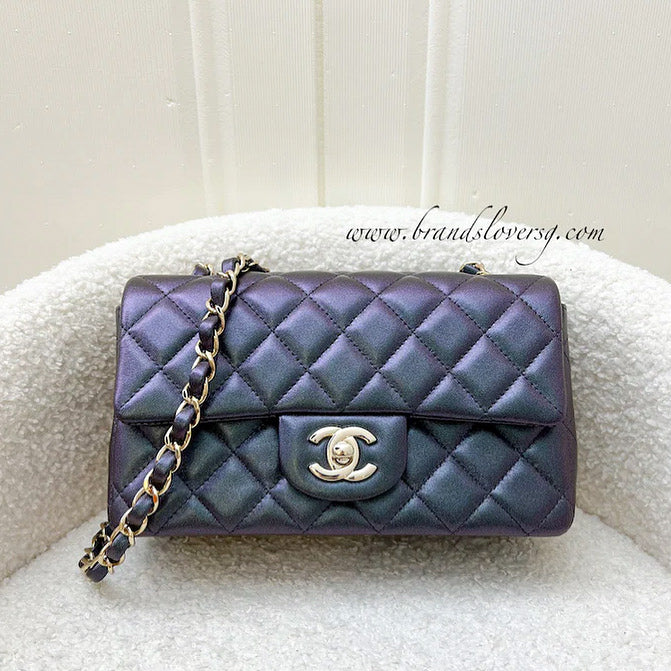 Chanel Classic Mini Rectangle Flap in 22B Iridescent Black Lambskin and LGHW