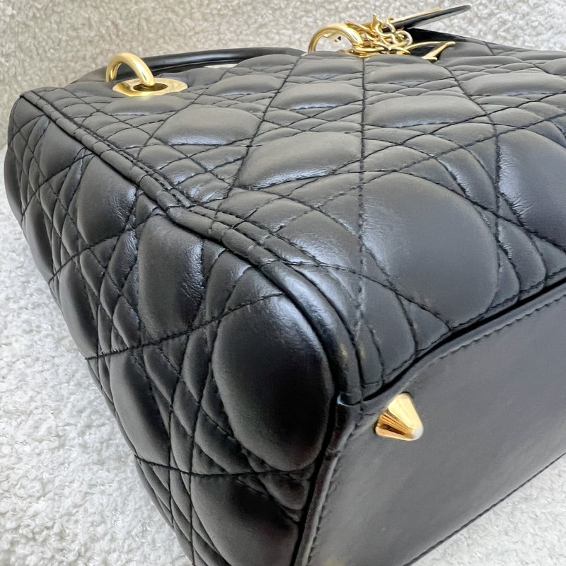 Dior Medium Lady Dior in Black Lambskin and GHW (Newer Version with Adjustable Strap)