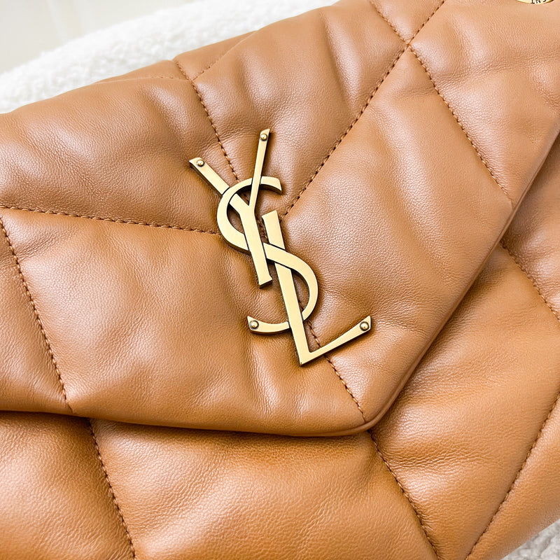 Saint Laurent YSL Small Loulou Puffer Bag in Caramel Brown Lambskin and GHW