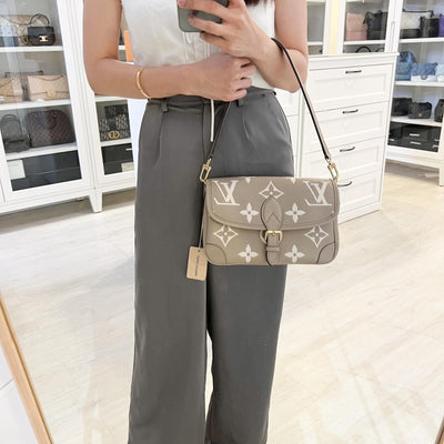 LV Diane PM in Tourterelle (Grey) / Creme Giant Monogram Empreinte Leather and GHW