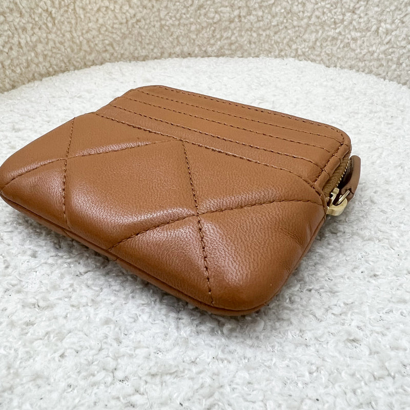Chanel 19 Square Zipped Card Holder / Wallet in Caramel Lambskin and GHW