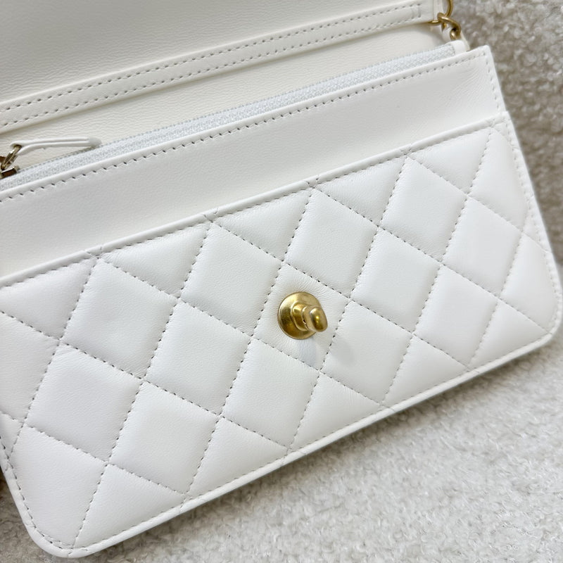 Chanel Pearl Crush Wallet on Chain WOC in White Lambskin and AGHW