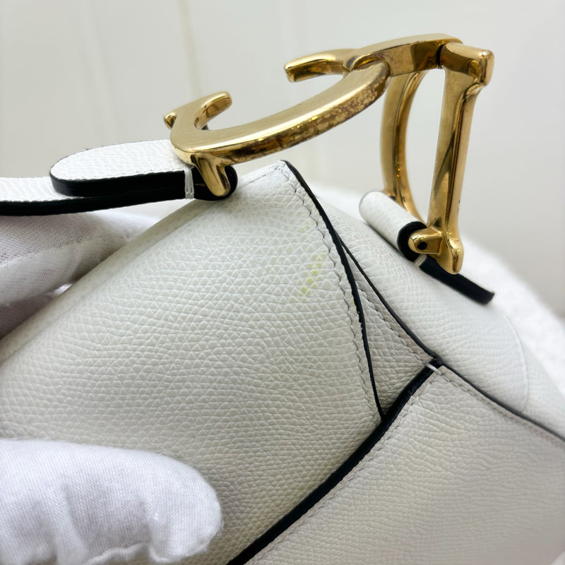 Dior Medium Saddle Bag in White Grained Calfskin and AGHW