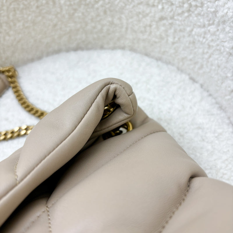 Saint Laurent YSL Small Loulou Puffer in Beige Lambskin and GHW