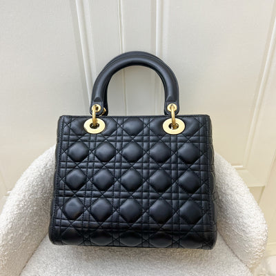 Dior Medium Lady Dior in Black Lambskin and GHW (Newer Version with Adjustable Strap)