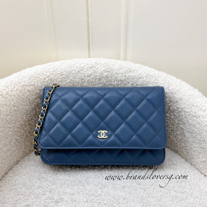 Chanel Classic Wallet on Chain WOC in Deep Blue Caviar and GHW