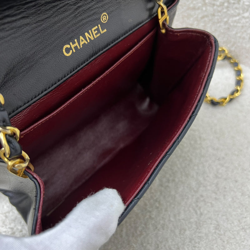 Chanel Vintage XL CC Logo Pushlock Mini Flap Bag in Black Lambskin and GHW