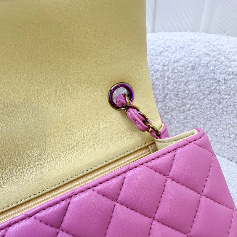 Chanel Classic Mini Rectangle in 21P Pink / Yellow Lambskin and Rainbow HW
