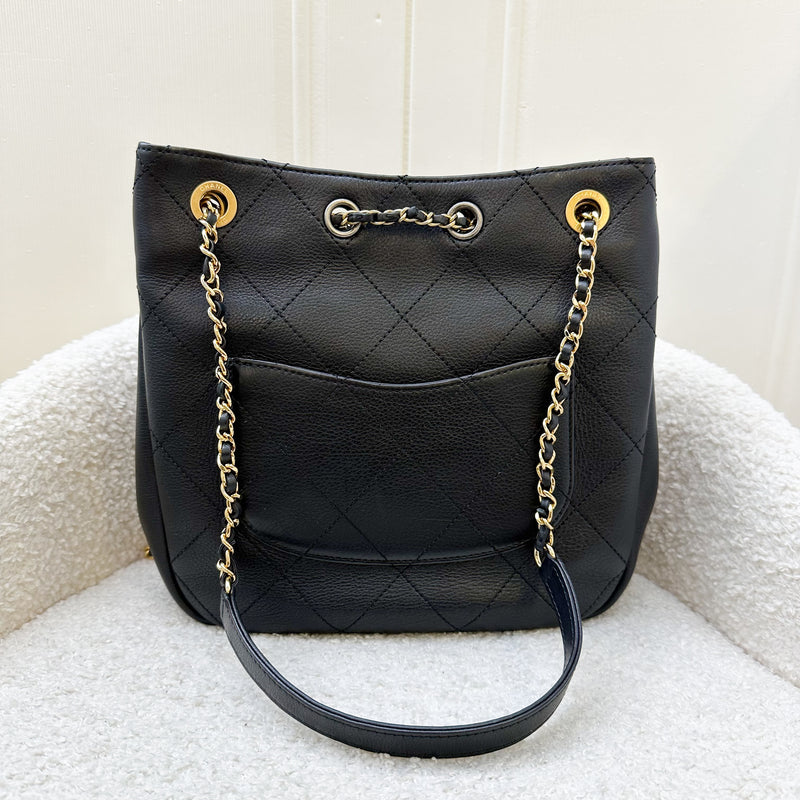 Chanel 19B Coco Daily Drawstring Hobo Bag in Black Calfskin and LGHW